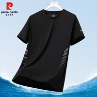 皮尔卡丹短袖t恤男2025夏季宽松大码透气凉感运动跑步休闲圆领速干款上衣 黑色 M