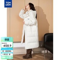 唐狮（TonLion）女左胸印花连帽长款羽绒服 本白 S