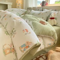 AIDLIA类100%全棉磨毛四件套印花单双人四件套 花园兔1 1.5/1.8m床 床单款 被套200*230cm