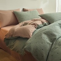 AIDLI床上四件套A类全棉双层纱纯棉新疆棉被套床单被罩双人套件 绿幽 1.5/1.8m床 床单款 被套200*230cm