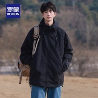 罗蒙【男女同款】户外连帽冲锋夹克衣服秋季新款休闲登山服男 黑色 M 165 (建议100-125斤)