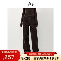 H\'s撞色明线牛仔裤女冬新款高级设计复古茧型廓形纯棉阔腿裤子 咖色 S