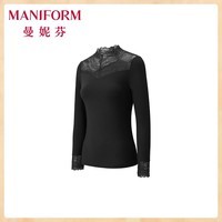 曼妮芬小高领蕾丝打底衫女新款山茶花肌底衣女士长袖无痕内衣可外穿上衣