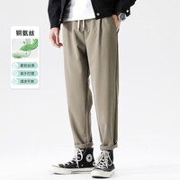 布衣传说 50支抗皱铜氨丝 春季休闲裤子男士宽松直筒锥形长裤 卡其 XL