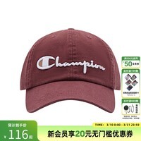 Champion【丁禹兮同款】冠军25新款棒球帽遮阳鸭舌帽经典刺绣logo男女情侣 暗红 均码