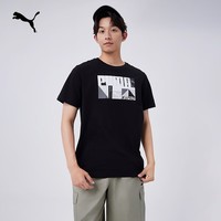 彪马（PUMA）纯棉宽松黑色印花休闲短袖T恤男春季运动上衣 686380 黑色-01 L (180/100A)
