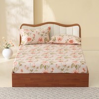 水星家纺 床笠单件 全棉100%纯棉抗菌防滑防脏家用学生宿舍床垫保护罩床罩 花倾颜【全棉印花】 180cm×200cm