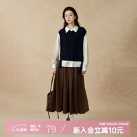 西町村屋（SETIROM）无袖背心女冬新款休闲感飘带针织简约套头马甲HD8222001 黑色 均码