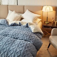 Erwin Rommel塔芙绒+羊羔绒多功能被套毯子 毛毯盖毯 秋冬保暖双层加绒多功能 被套毯-雾蓝-塔芙绒+羊羔绒 150x200cm-约3斤