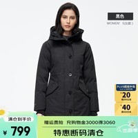 君羽羽绒服【清仓】女中长款800蓬白鹅绒加厚保暖连帽工装鹅绒服52072 黑色 M