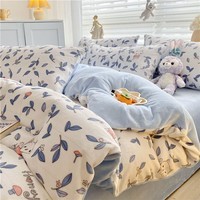 圣希德秋冬季牛奶绒四件套床上被套双面保暖加厚珊瑚绒被罩床单套件 【双面保暖】 安琪儿 0.9/1.2米 床单款 三件套/被套1.5*2.0m