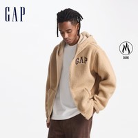 GAP男女装毛毡布logo仿羊羔绒连帽卫衣外套609272 卡其色 170/92A(M) 亚洲尺码
