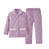 香蜜闺秀【三层夹棉加厚】暖冬可外穿长袖开衫女士家居服棉服保暖睡衣套装 紫色 L