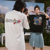 MEDMxNewmasus联名花束恋爱短袖T恤男女情侣款夏季宽松半袖体恤衫 黑色 S