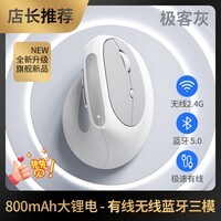 B.O.W航世 MD390L有线无线蓝牙三模充电人体工学鼠标垂直立式静音笔记本平板手机办公电脑鼠标 极客灰