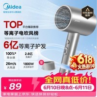 美的(Midea)6亿等离子护发电吹风 家用负离子护发吹风筒 1800W大功率快干吹风机FJ308银 节日礼物 价保618