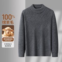 SHANSHAN杉杉100%纯羊毛衫男士秋冬季新款加厚半高领针织打底羊毛休闲毛衣 花灰色 L /175