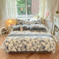 多兰诗（Duolanshi）牛奶绒四件套卡通双面加绒学生宿舍家用床单被套床上用品套件 油画花园 1.5米 床单款 被套200*230cm 四件套