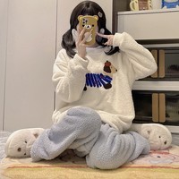 都市丽人睡衣女士秋冬季2025新款加绒加厚家居服可爱半边绒睡衣套装可外穿 线条小狗 L （建议100-120斤）