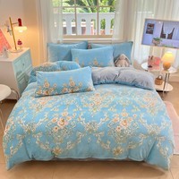 多兰诗（Duolanshi）牛奶绒四件套卡通双面加绒学生宿舍家用床单被套床上用品套件 国色芳华-蓝 1.5米 床单款 被套200*230cm 四件套