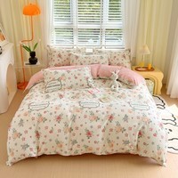 多兰诗(Duolanshi)小清新植物羊绒四件套 ins卡通田园花卉床上用品套件S 梦想花园 2.0米 床单款 被套200*230 四件套