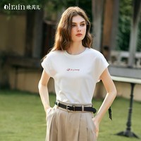 Olrain【5折】夏季新款白色设计感T恤修身字母圆领女短袖上衣 米白色 M