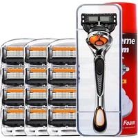 头五层新款日用刮胡男士通用剃须手动刀架信 1刀柄12刀片1刀盒1泡沫 默认