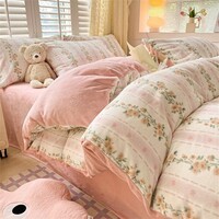 圣希德秋冬季牛奶绒四件套床上被套双面保暖加厚珊瑚绒被罩床单套件 【双面保暖】 爱的花语 0.9/1.2米 床单款 三件套/被套1.5*2.0m