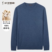 才子（TRiES）【100%纯羊毛】男士毛衣男秋冬圆领修身毛衫轻柔保暖针织打底衫 宝蓝色 L 48 (170/88A)