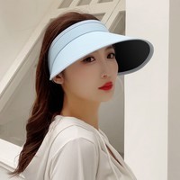 达芬奇密码纯色女士大帽檐防晒空顶帽 户外遮脸骑车防晒帽 浅蓝