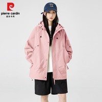 皮尔卡丹新款春秋款宽松冲锋衣户外防水秋装外套男女夹克男工装上衣款 粉色 【男女同款】 S