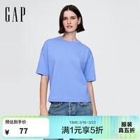 GAP女装夏季款纯棉logo短袖T恤宽松多色休闲上衣美版729563 衬衫蓝 M 美码  XL亚洲码170/96A