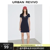UR2026春季新款女装休闲撞色边系带短袖连衣裙UYY750130 墨蓝 S
