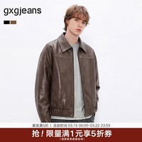 gxgjeans男装25春新品翻领PU皮衣美式夹克飞行员外套#J25D211011 咖色 2XL