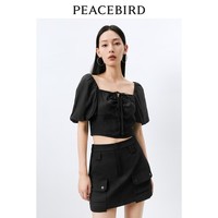 太平鸟女装夏季字母提花上衣A1CDD2C26 黑色 S