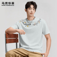 马克华菲(MARK FAIRWHALE)小众潮牌t恤男短袖重磅纯棉不撞衫宽松大码灰色时尚cityboy半袖男 灰#蜂鸟与花 XL