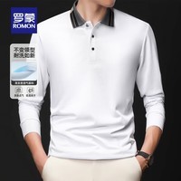 罗蒙（ROMON）（ROMON）经典商务休闲长袖POLO衫男2026春季新款时尚撞色百搭打 白色 M (170) 【建议80-100斤】