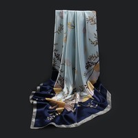 达芬奇密码 春秋缎面大方巾长巾丝巾女 新款国风保暖丝巾 花开未央  蓝色