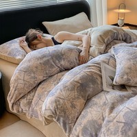 途波列加厚四件套牛奶绒保暖冬季被套床单套件加绒四件套 Bzh织梦-奶茶 1.8床 床单款 (被套200*230cm) 套件