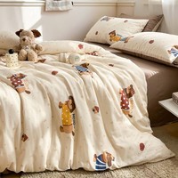 AIDLI床上四件套A类全棉双层纱纯棉新疆棉被套床单被罩双人套件 A彩心犬 1.5/1.8m床 床单款 被套200*230cm