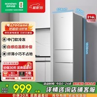 容声216升三开门小电冰箱家用小户型节能超薄冷藏冷冻两用保鲜出租房宿舍迷你国家补贴 BCD-216D11N灰以旧换新