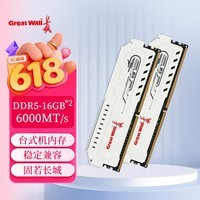 长城(Great Wall)32GB(16GB×2)DDR5 6000MT/s频率 台式机电脑内存条马甲条龙鳞铂金系列