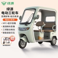绿源D21带棚电动三轮车家用双排铅酸电瓶车老年人代步车电动车智能车 林浅绿/蓝牙音响/倒车影像 裸车款-不含电池-不含充电器