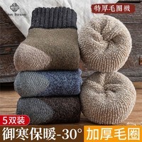 棉十三袜子男秋冬款特厚毛圈袜男款中长筒袜蓄热锁温保暖撞色加厚5双装