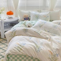 流川枫 全棉高支斜纹印花新疆棉高密纯棉被套床单四件套 香草XD 1.8m 床单款 (被套200*230cm) 套件