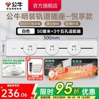 公牛（BULL）轨道插座明装墙壁插座壁挂式插线板接线板多功能免打孔8000W【悦享款】 【明装50cm+3个适配器】白色GB32