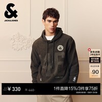 杰克·琼斯（JACK&JONES）NBA联名男装毛衣抽绳连帽罗纹圆领宽松针织衫长袖上衣225413009 苔绿棕花灰 常规 S （170）