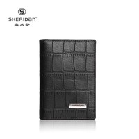 喜来登（SHERIDAN）牛皮短款卡包 商务休闲多功能男士卡套 钱包 韩版横款S86115 黑色