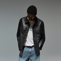 CHINISM CH赤尘黑色合体PU皮机车夹克男士秋季新款美式高街翻领皮衣外套 黑色 S