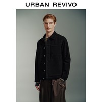 UR春季新款男装轻熟风满底提花贴袋牛仔外套UMM840016 黑色条纹 XS